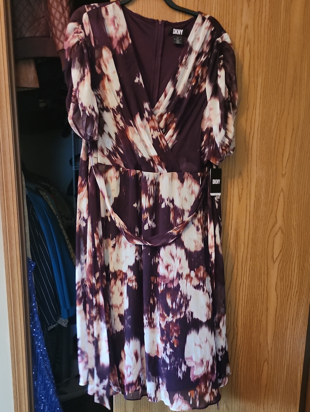 Dkny Purple and Cream Floral Midi Dress